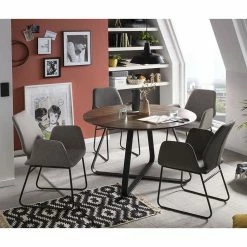 4 Armlehnenstühle & Runder Esstisch - Mikey (fünfteilig)