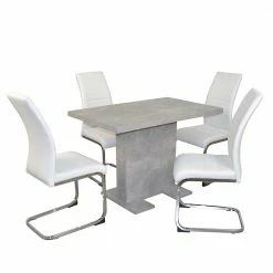 Essgruppe In Betonoptik & Weiß - Lignum (fünfteilig)