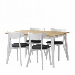 Esstisch In Weiß Eiche & Stühle - Vanira (fünfteilig)