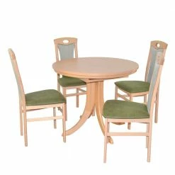 Esstisch Kombi In Buche & Grün - Masao (fünfteilig)