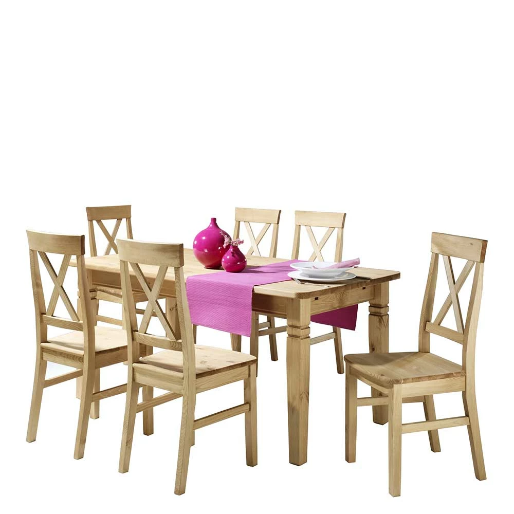 Esstischgruppe Giurgia Aus Kiefer Massivholz (siebenteilig)