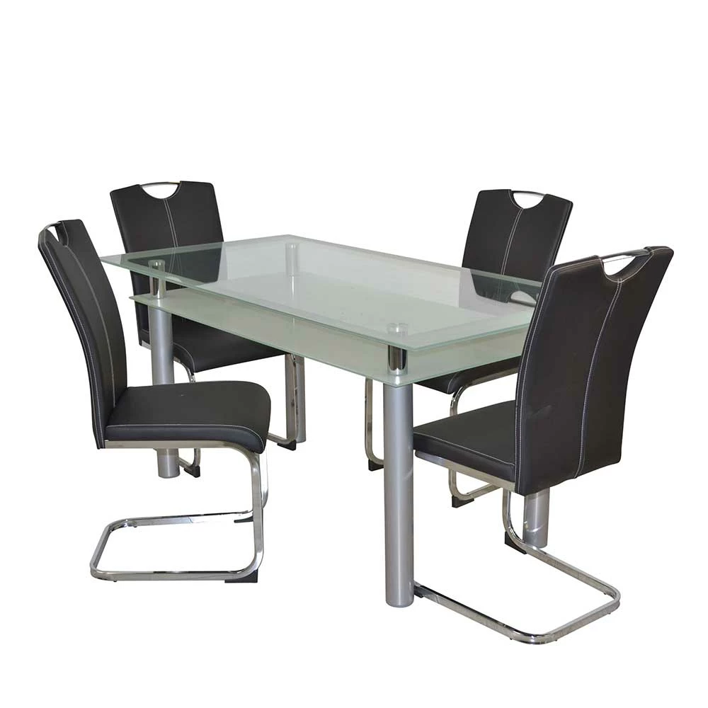 Glastisch & Freischwinger Stühle - Zaparony (fünfteilig) – Bild 2