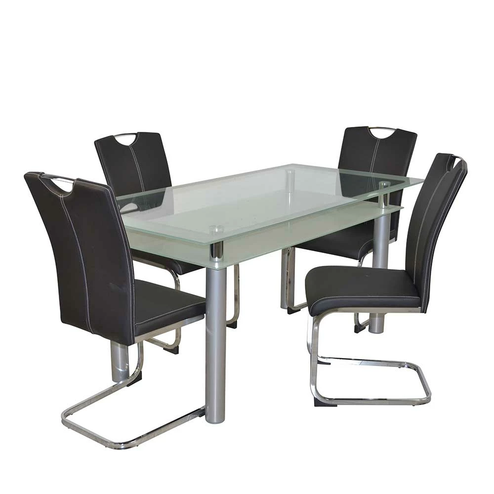 Glastisch & Freischwinger Stühle - Zaparony (fünfteilig)