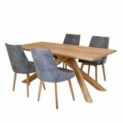 Gruppe Mit Wildeichetisch Und Vier Polsterstühlen Rosmaron In Grau Vintage (fünfteilig)