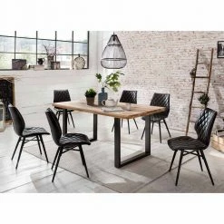 Loft Esstischgruppe Rondini Kunstleder Stühle Schwarz (siebenteilig)