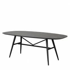 Ovaler Esstisch & Retrostühle - Lacadossa (siebenteilig) -Frastiva Shop ovaler esstisch retrostuehle mit armlehnen in schwarz lacadossa 05