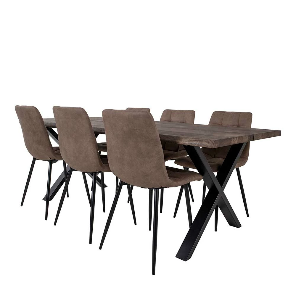Räuchereiche Tisch & 6 Polsterstühle - Omy (siebenteilig) 1 Räuchereiche Tisch & 6 Polsterstühle - Omy (siebenteilig)
