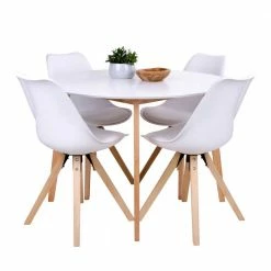 Runde Scandi Essgruppe In Weiß - Alberello (fünfteilig)