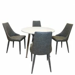 Runde Tischgruppe Woodstock Mit Kunstleder Polsterstühlen Grau (fünfteilig)