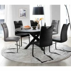 Runder Tisch & Leder Schwingstühle - Morvon (siebenteilig)