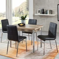 Schwarze Kunstleder Stühle & Tisch Sisela Ausziehbar (fünfteilig)