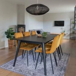 Schwarzer Ausziehtisch & Gelbe Stühle - Vigadru (siebenteilig)