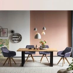 Teakholz Tischgruppe & Samtstühle - Worker (fünfteilig)