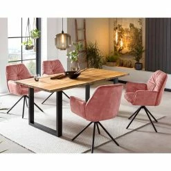 Tisch & Drehbare Samtstühle In Rosa - Jesse (fünfteilig)