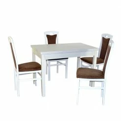 Weißer Küchentisch & Polsterstühle - Jagu (fünfteilig)