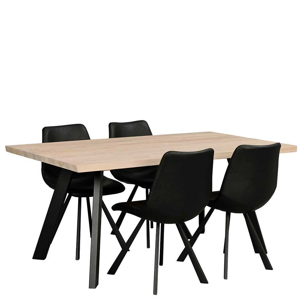 White Wash Eiche Tisch Mit 4 Stühlen - Pulva (fünfteilig)