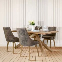 Wildeiche Tischgruppe Mit 4 Polsterstühlen Rosmaron In Verwaschenem Braun (fünfteilig)